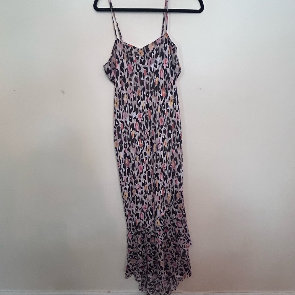 Slate & Willow Womens Leopard Floral Maxi Dress Large Pink Black Animal Print